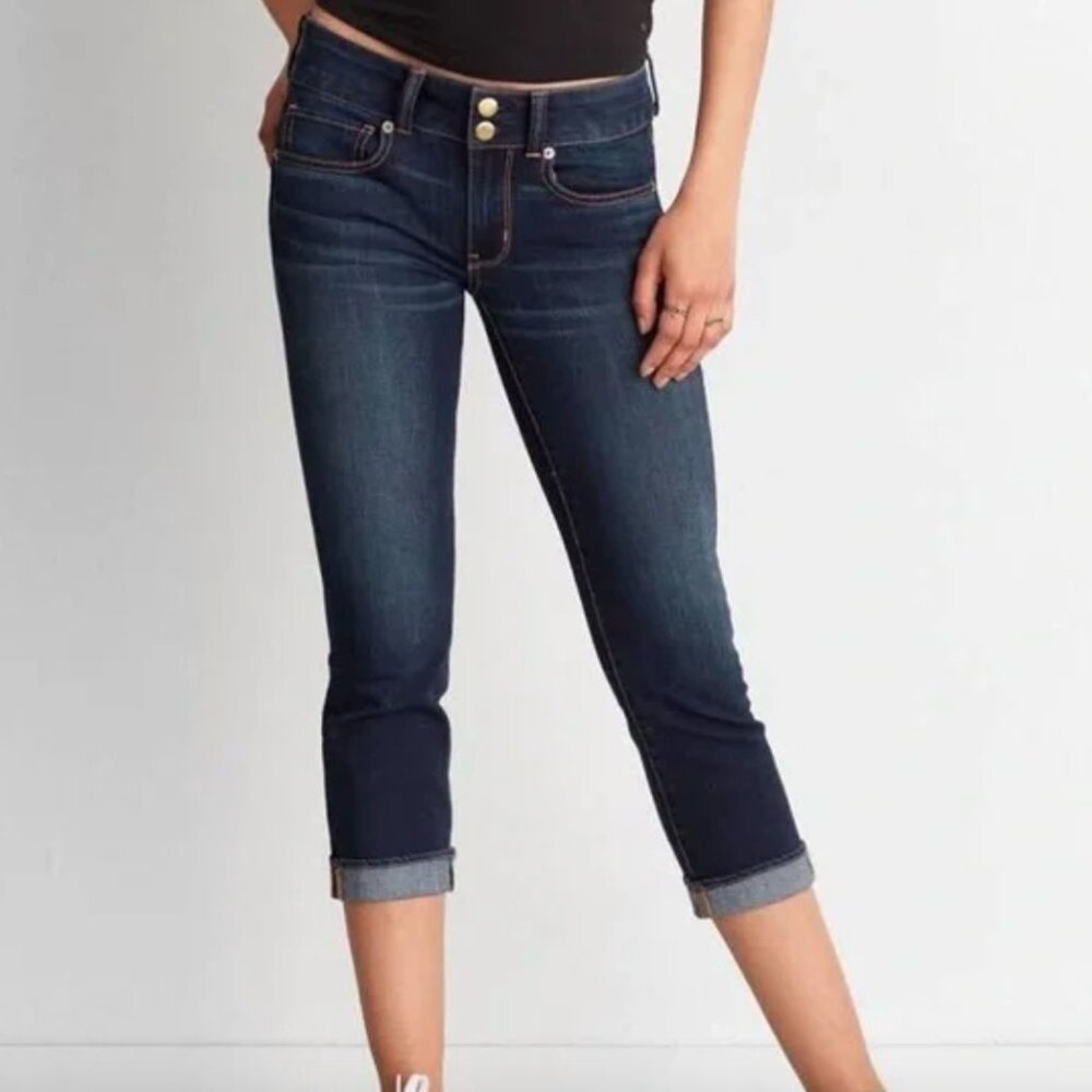 American Eagle Outfitters Artist Crop Super Stretch Jeans, Dark Wash, size 4